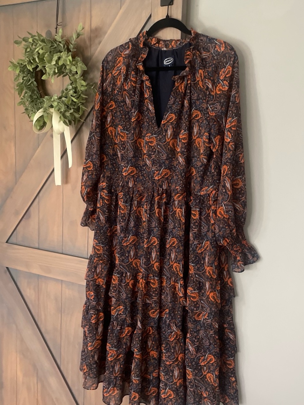 Tiered Paisley Maxi Dress in Black and Orange by Unknown Brand
